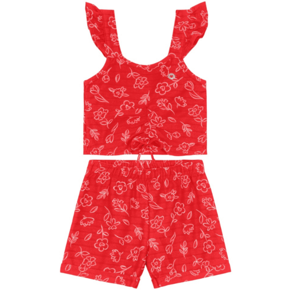 Conjunto Blusa Cropped e Shorts Malha Artesã