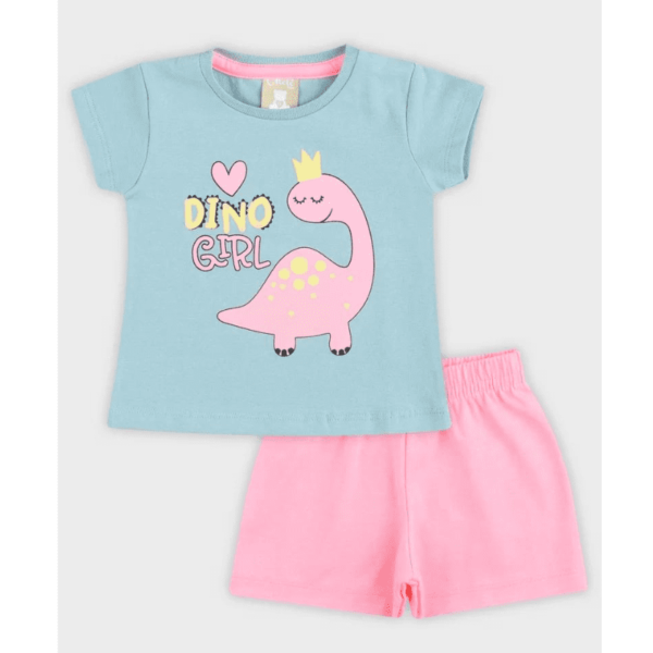 Conjunto Ollelê Bebê Menina Dino Girl Verde