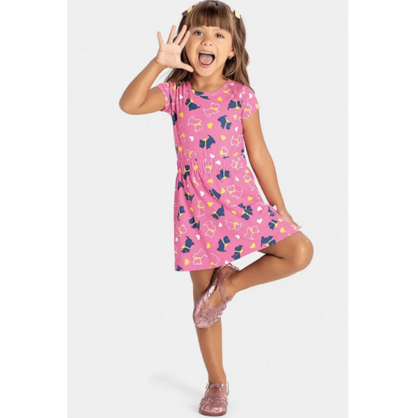 Vestido Infantil Boca Grande Doguinhos Rosa