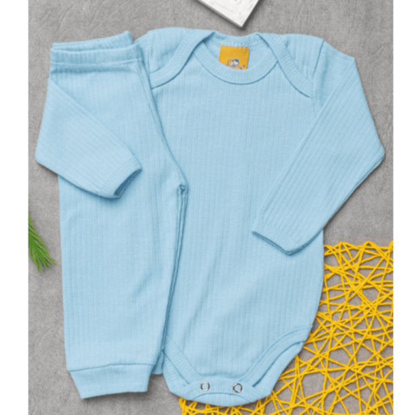 CONJUNTO CANELADO LONGO AZUL BEBÊ