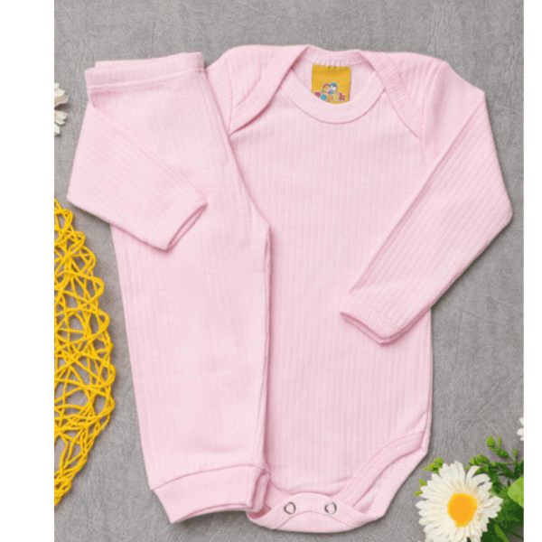 CONJUNTO CANELADO LONGO ROSA BEBÊ