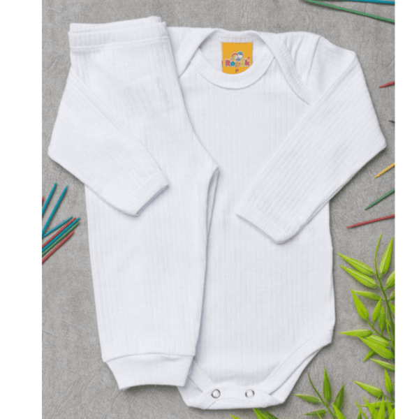 Conjunto Body Bebê Pagão Canelado Longo