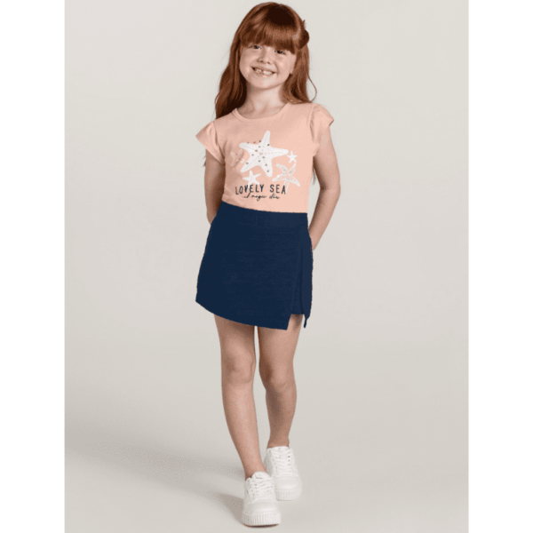 Conjunto Blusa Malha e Shorts Saia Malha